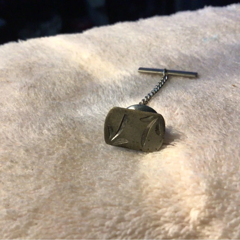 Silver-Tone Rectangular Cuff Link with Subtle Cut Detail